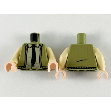 olive green torso sweater medium nougat chevrons tan shirt and black tie pattern tan arms light nougat hands