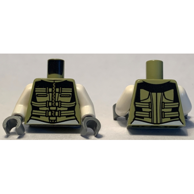 olive green torso female outline black suit with olive green belts and gold zipper pattern white arms dark bluish gray hands