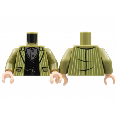 olive green torso jacket with white pinstripes black vest dark bluish gray shirt silver waistcoat chain pattern olive green arms light nougat hands