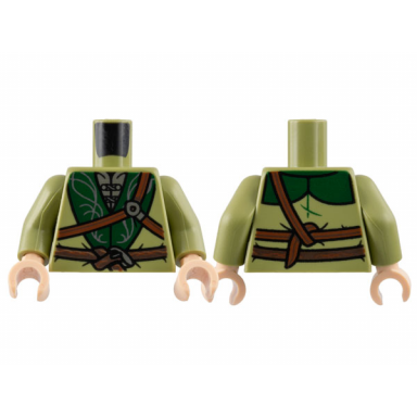 olive green torso jacket dark green lapels with silver filigree and clasps reddish brown belts pattern olive green arms light nougat hands