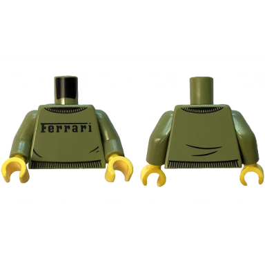 olive green torso sweater with black ferrari logo and wrinkles pattern olive green arms yellow hands