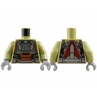 olive green torso armor dark silver breastplate and belt silver trim reddish brown midriff panels pattern olive green arms flat silver hands