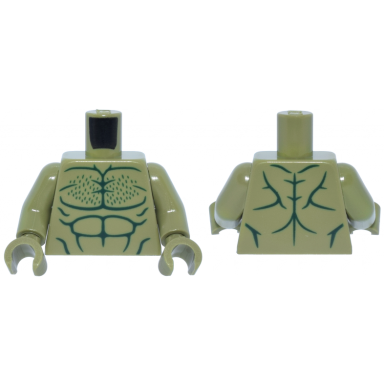 olive green torso bare chest with dark green muscles outline and chest hair pattern olive green arms olive green hands