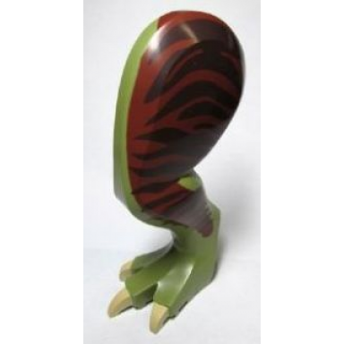 olive green dinosaur leg large rear tyrannosaurus rex with pin tan claws and dark brown stripes on reddish brown pattern - left