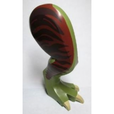 olive green dinosaur leg large rear tyrannosaurus rex with pin tan claws and dark brown stripes on reddish brown pattern - right