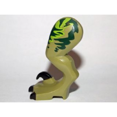 olive green dinosaur leg large rear raptor left with pin with black claws and dark green stripes over lime pattern