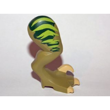 olive green dinosaur leg large rear raptor right with pin with tan claws and lime stripes over dark green pattern