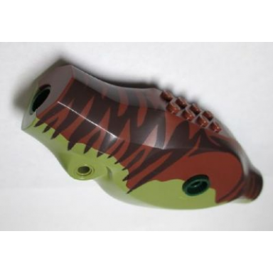 olive green dinosaur body tyrannosaurus rex with reddish brown top with dark brown stripes pattern