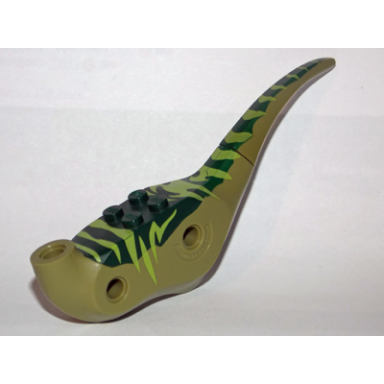 olive green dinosaur body raptor with dark green top with lime stripes pattern