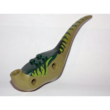 olive green dinosaur body raptor with dark green top with lime stripes on sides pattern