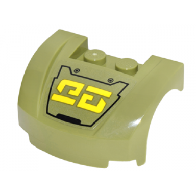 olive green vehicle mudguard 3 x 4 x 1 2 3 curved front with black outline and yellow characters pattern sticker - set 70592