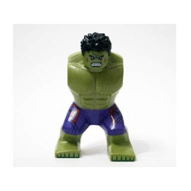 olive green body giant hulk with messy hair and dark purple pants pattern