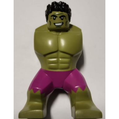 olive green body giant hulk with messy hair and magenta pants pattern