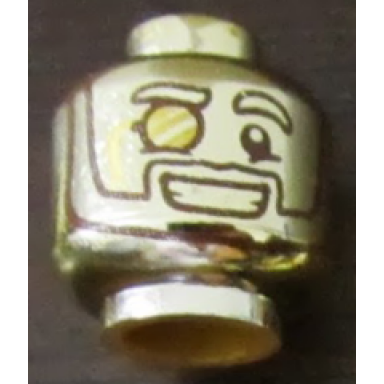 chrome gold minifigure head glasses with monocle wide grin with teeth pattern mr gold