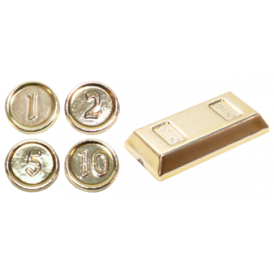 chrome gold minifigure utensil coins and ingot bar 5 in bag multipack