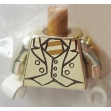 chrome gold torso suit jacket with vest and tie with stripes pattern mr gold chrome gold arms white hands