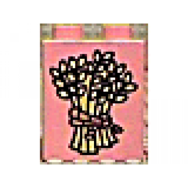 medium dark pink duplo brick 1 x 2 x 2 with bundle of yellow wheat with braided brown rope pattern
