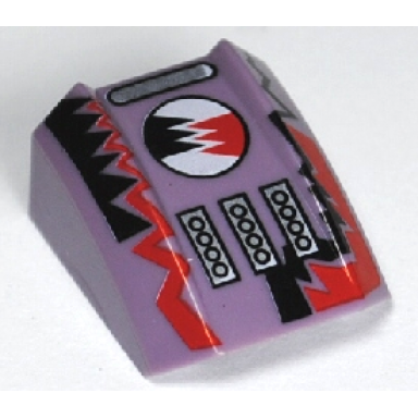 sand purple slope curved 2 x 2 lip with red black lightning pattern gear