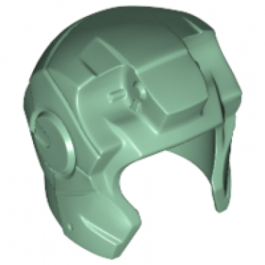 sand green minifigure headgear helmet space with open face and top hinge with angular cheeks iron man