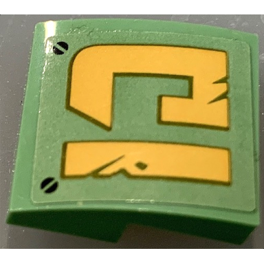 sand green slope curved 2 x 2 x 2 3 with gold c1 and black screws pattern sticker - set 70676