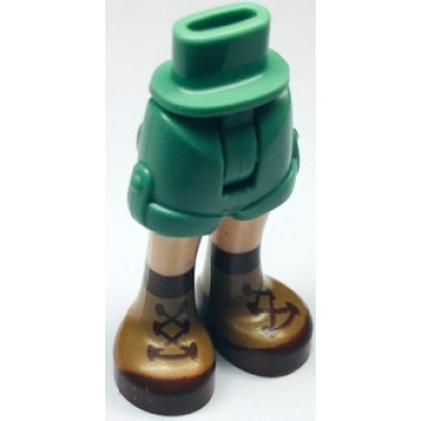 sand green mini doll hips and shorts with molded light nougat legs and printed nougat and reddish brown boots with laces pattern - thin hinge