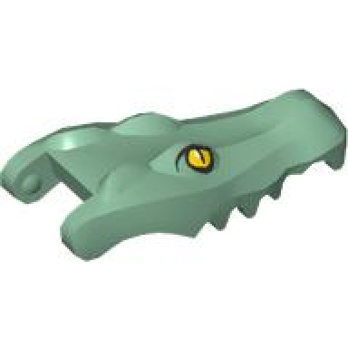 sand green alligator crocodile head jaw upper with yellow eyes with white glints pattern