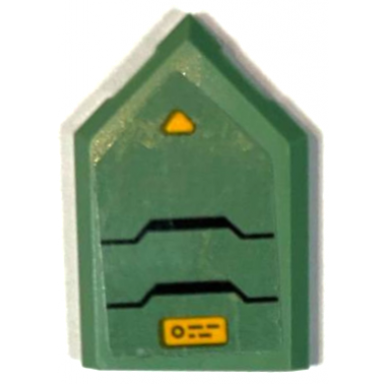 sand green tile modified 2 x 3 pentagonal with armor plates with black outlines bright light orange triangle and rectangle with lines pattern model right side sticker - set 71750