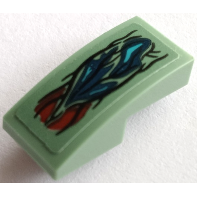 sand green slope curved 2 x 1 x 2 3 inverted with dark turquoise dark blue and dark red hair pattern sticker - set 76155