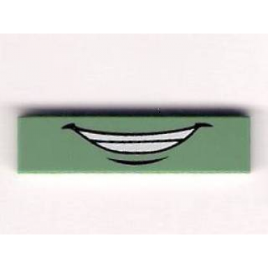 sand green tile 1 x 4 with smile and white teeth pattern
