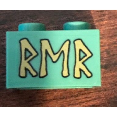 sand green brick 1 x 2 with gold runes rmr pattern sticker - set 79018