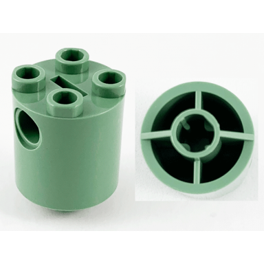 sand green brick round 2 x 2 x 2 robot body - with bottom axle holder x shape orientation