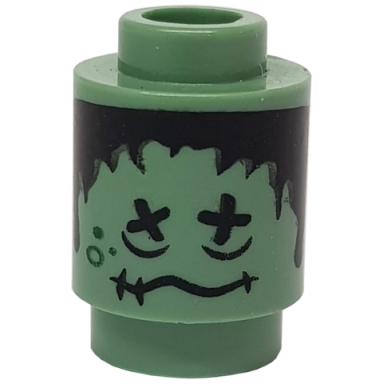 sand green brick round 1 x 1 with hp shrunken head pattern