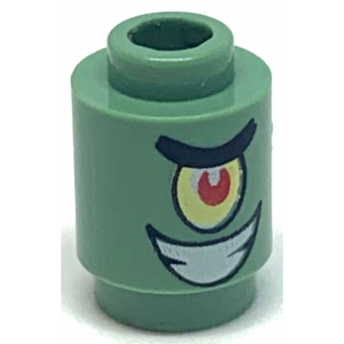 sand green brick round 1 x 1 with spongebob plankton character smile pattern