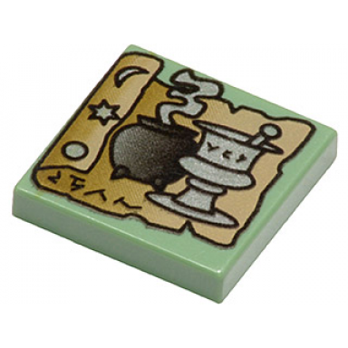 sand green tile 2 x 2 with hp tan scroll black cauldron and silver mortar and pestle pattern