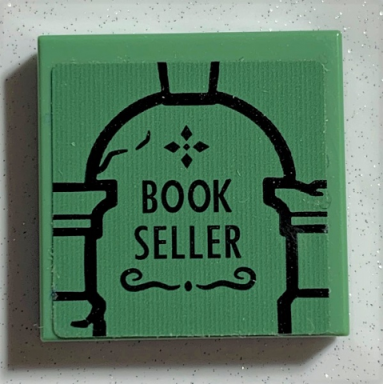 sand green tile 2 x 2 with black archway and book seller pattern sticker - set 75978