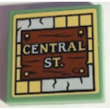 sand green tile 2 x 2 with central st sign on reddish brown wooden board pattern sticker - set 70430