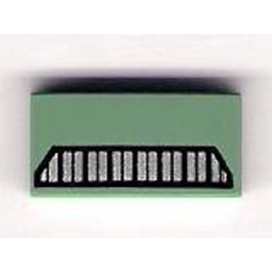 sand green tile 1 x 2 with black and silver grille pattern