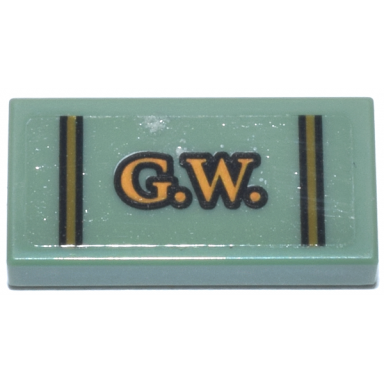 sand green tile 1 x 2 with bright light orange and black g.w and thin lines pattern sticker - set 76437