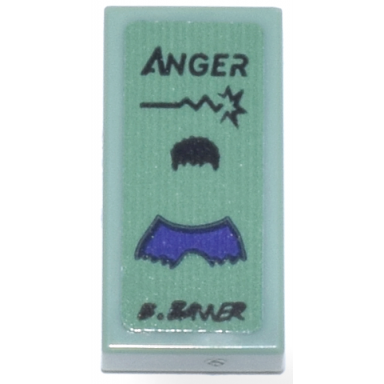 sand green tile 1 x 2 with book with black anger b banner and hulk hair and dark purple ripped pants pattern sticker - set 76218