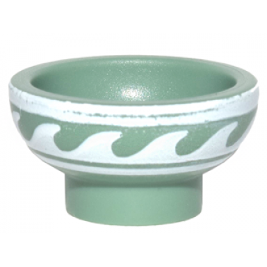 sand green minifigure utensil bowl with white rim and waves pattern