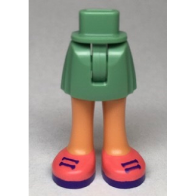 sand green mini doll hips and skirt with molded nougat legs and printed coral shoes with dark purple laces and soles pattern - thin hinge