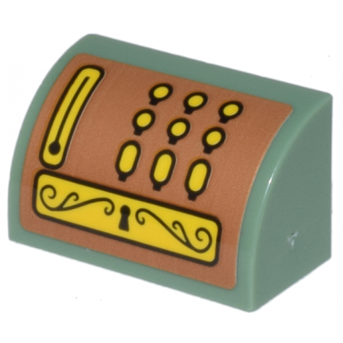 sand green slope curved 1 x 2 with cash register yellow buttons and keyhole plate on medium nougat background pattern sticker - set 41732
