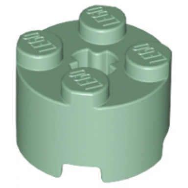 sand green brick round 2 x 2 with axle hole