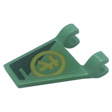 sand green flag 2 x 2 trapezoid with gold ninjago l symbol in circle and dark green triangle pattern model left side sticker - set 71745