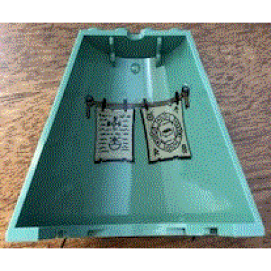 sand green cone half 8 x 4 x 6 with black ancient runes writing and 2 x 4 brick on tan parchment paper hanging on string pattern sticker - set 76387
