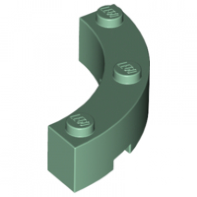 sand green brick round corner 4 x 4 macaroni with 3 studs