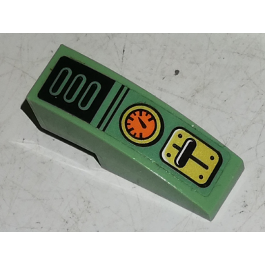 sand green slope curved 3 x 1 with yellow lever small base with black lever and orange gauge pattern sticker - set 70589