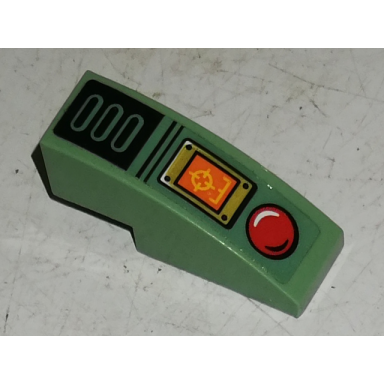 sand green slope curved 3 x 1 with red button and orange target screen pattern sticker - set 70589