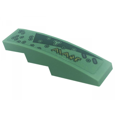 sand green slope curved 4 x 1 with dark green triangle hexagons and gold ninjago logogram l71745 pattern model left side sticker - set 71745