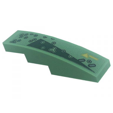 sand green slope curved 4 x 1 with dark green triangle hexagons and gold line pattern model right side sticker - set 71745